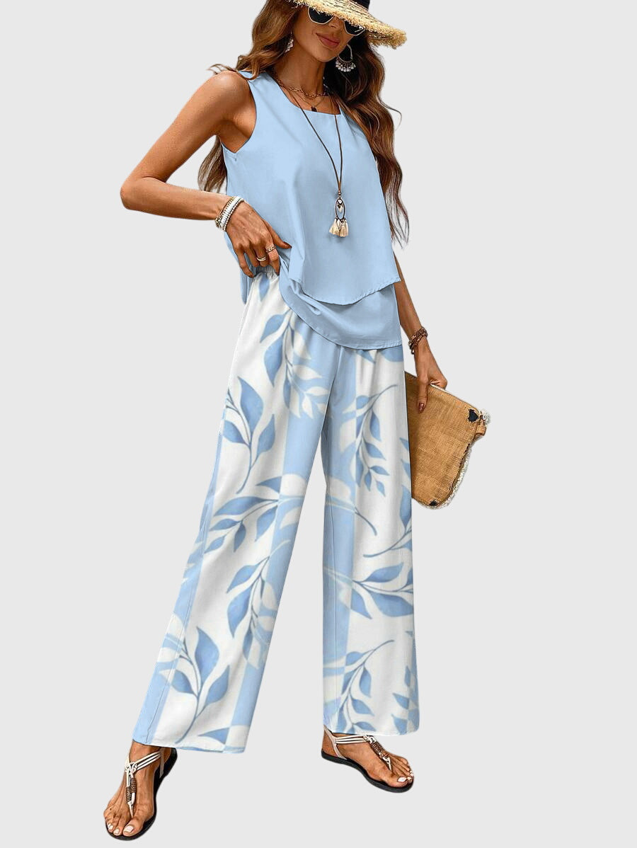 Damen Zweiteiler Set | Ärmelloses Top & Weite Hose – Eleganter Casual Chic, Fliessender Schnitt & Moderner Sommer Look