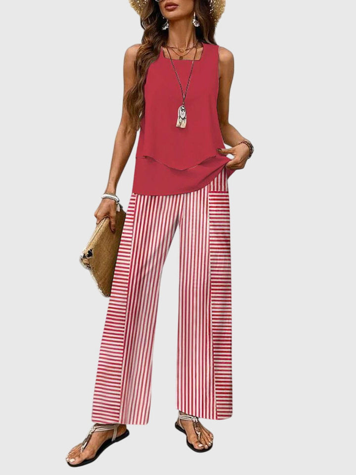 Damen Zweiteiler Set | Ärmelloses Top & Weite Hose – Eleganter Casual Chic, Fliessender Schnitt & Moderner Sommer Look