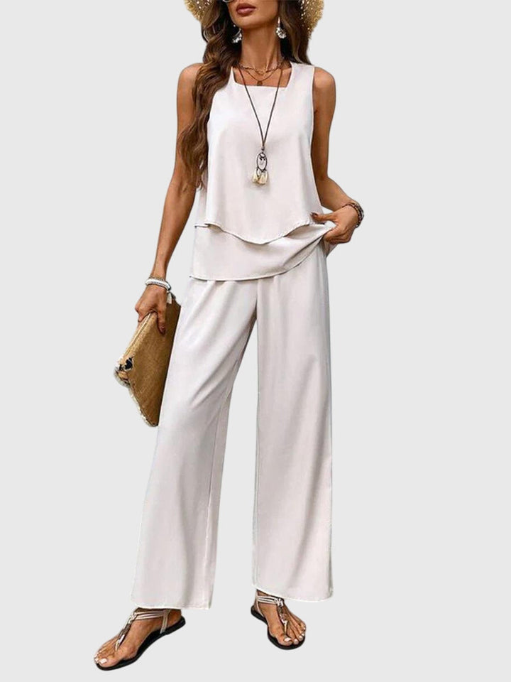 Damen Zweiteiler Set | Ärmelloses Top & Weite Hose – Eleganter Casual Chic, Fliessender Schnitt & Moderner Sommer Look