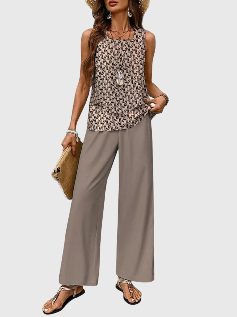 Damen Zweiteiler Set | Ärmelloses Top & Weite Hose – Eleganter Casual Chic, Fliessender Schnitt & Moderner Sommer Look