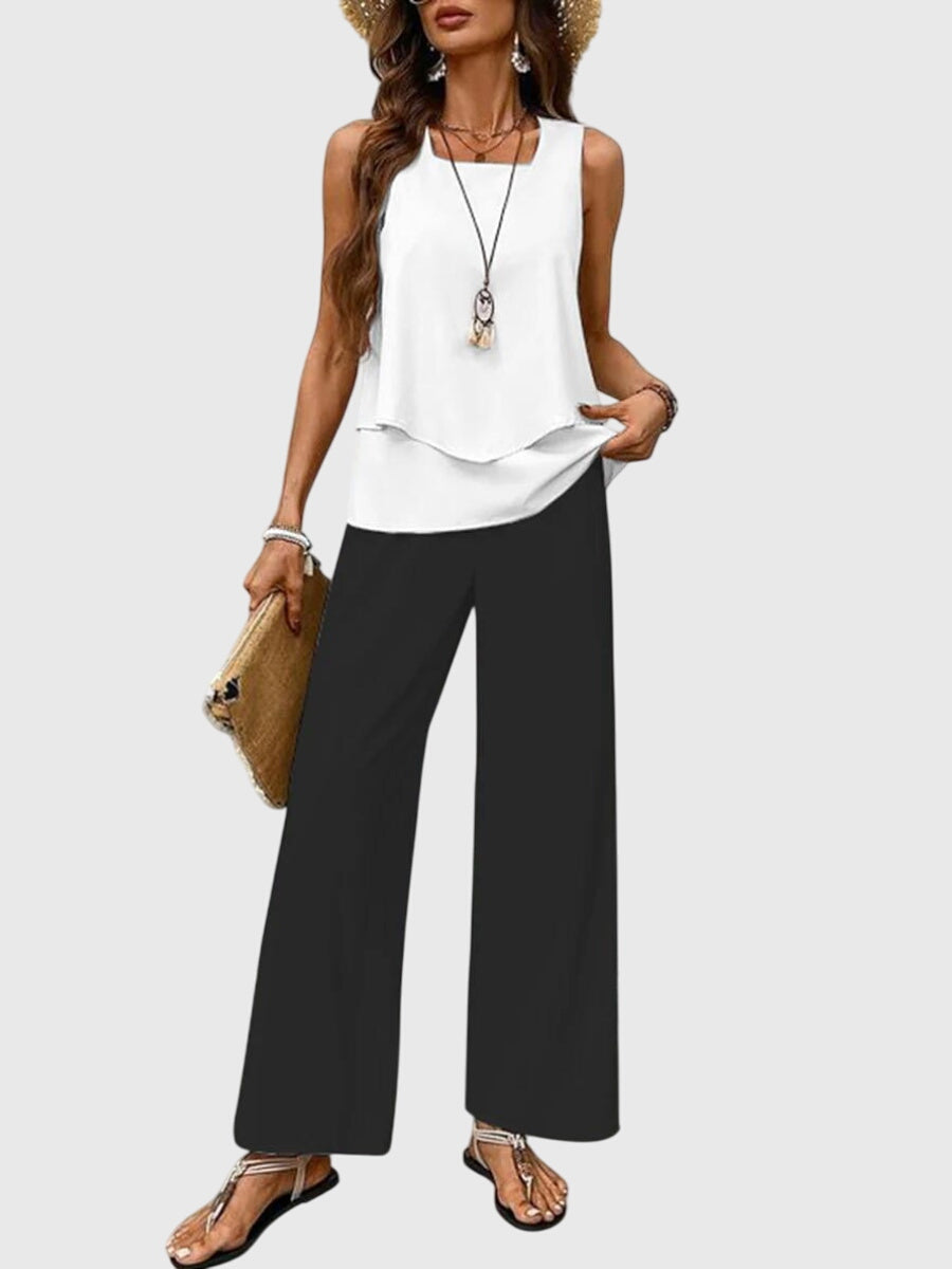 Damen Zweiteiler Set | Ärmelloses Top & Weite Hose – Eleganter Casual Chic, Fliessender Schnitt & Moderner Sommer Look