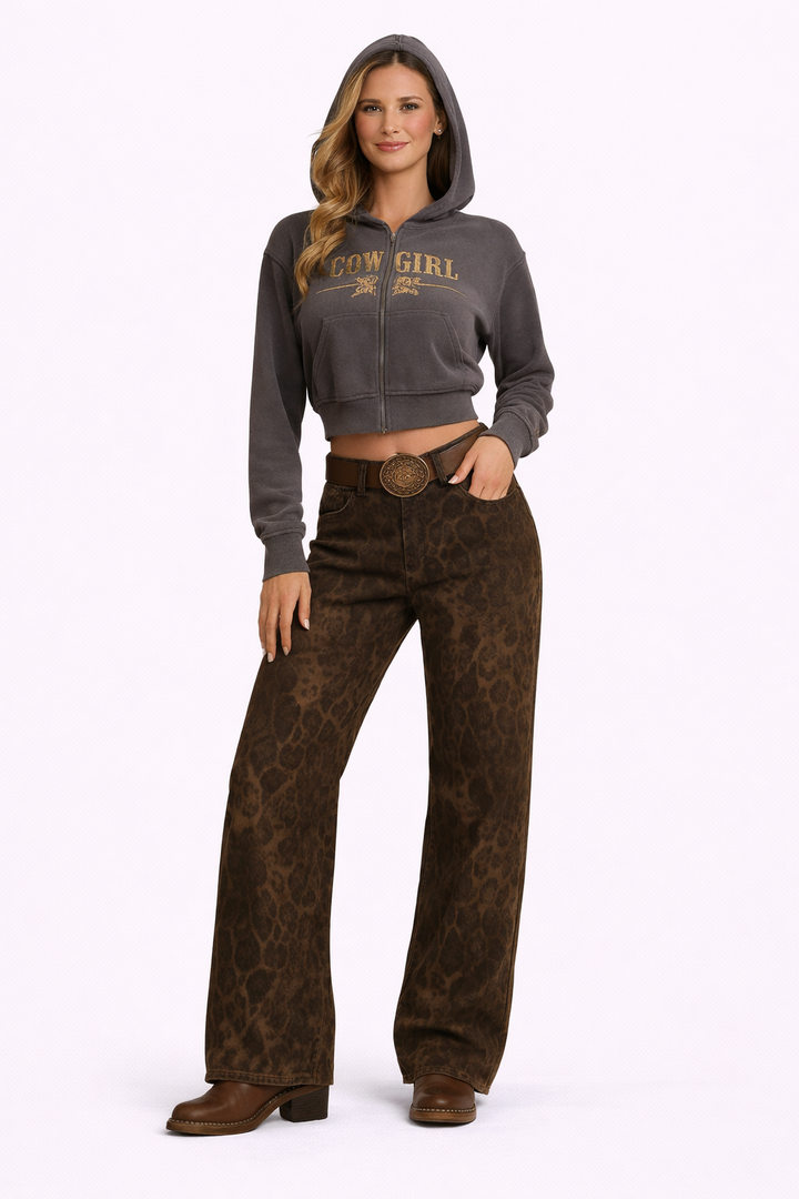 Damen Jeans – Leopardenmuster, Slim Fit & Ausdrucksstark