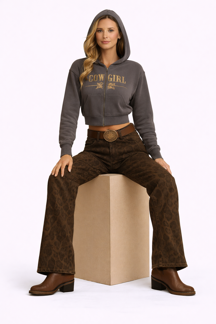 Damen Jeans – Leopardenmuster, Slim Fit & Ausdrucksstark