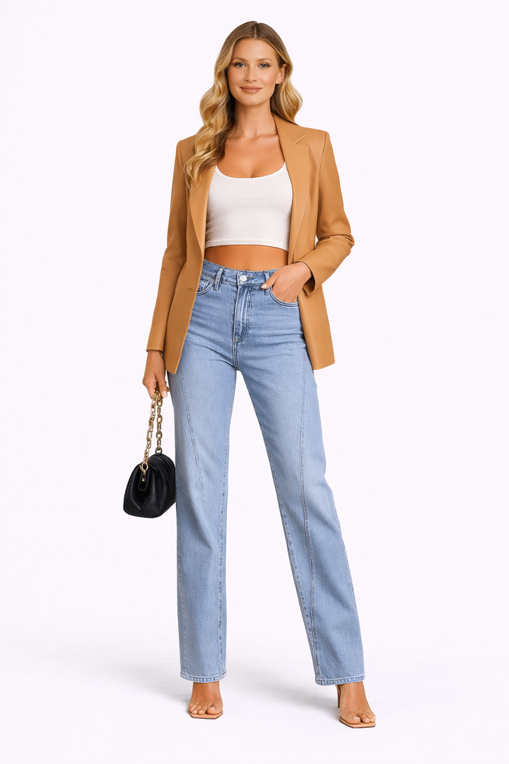 Damen Wide-Leg-Jeans – Hohe Taille, Weites Bein & Fünf Taschen