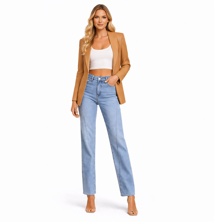 Damen Wide-Leg-Jeans – Hohe Taille, Weites Bein & Fünf Taschen