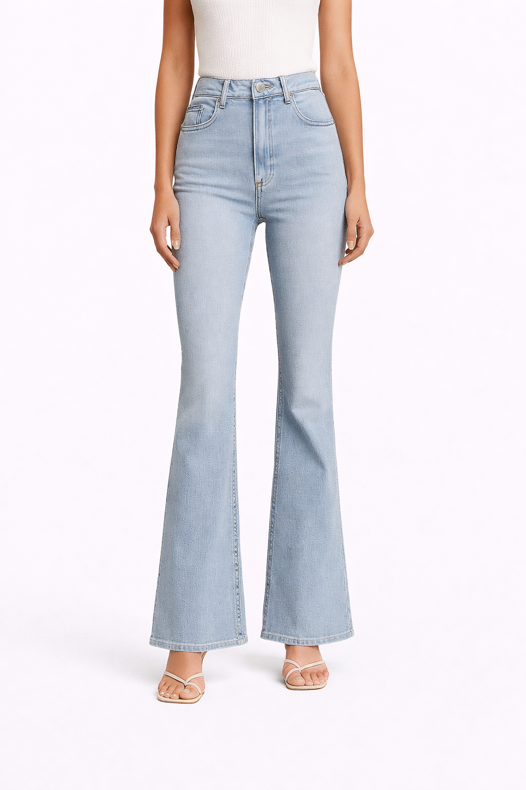 Damen Falten-Jeans – Hoch Tailliert, Ausgestellt & Beinstreckend