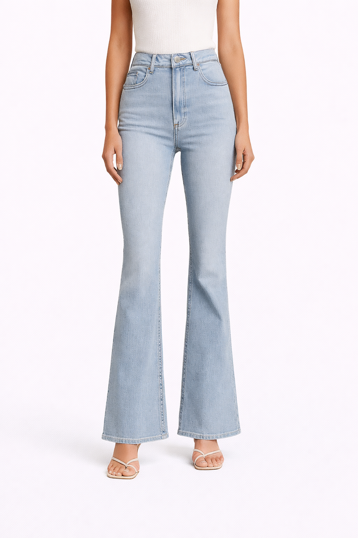Damen Falten-Jeans – Hoch Tailliert, Ausgestellt & Beinstreckend