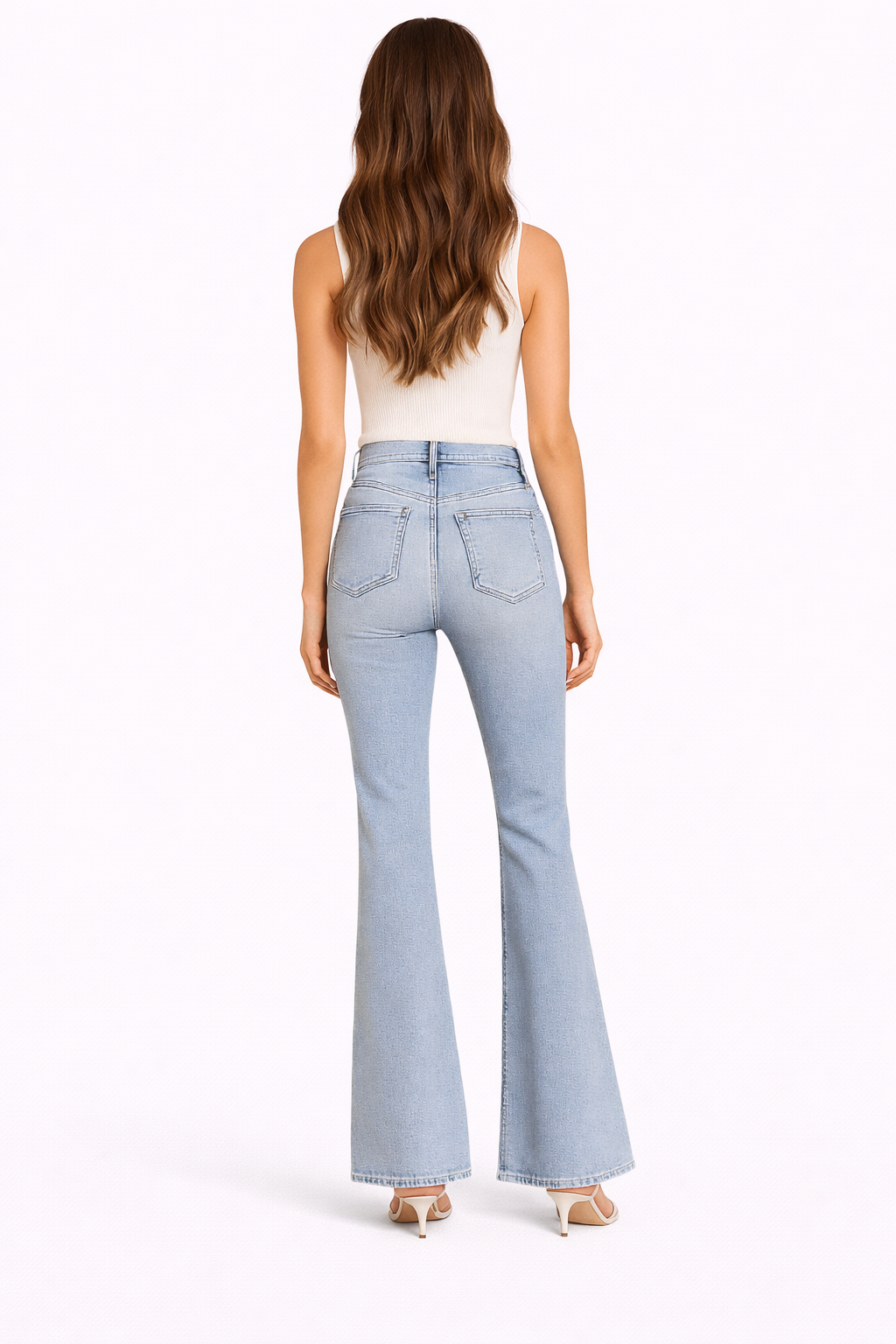 Damen Falten-Jeans – Hoch Tailliert, Ausgestellt & Beinstreckend