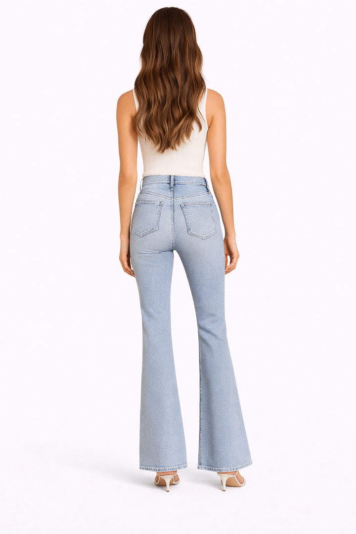 Damen Falten-Jeans – Hoch Tailliert, Ausgestellt & Beinstreckend