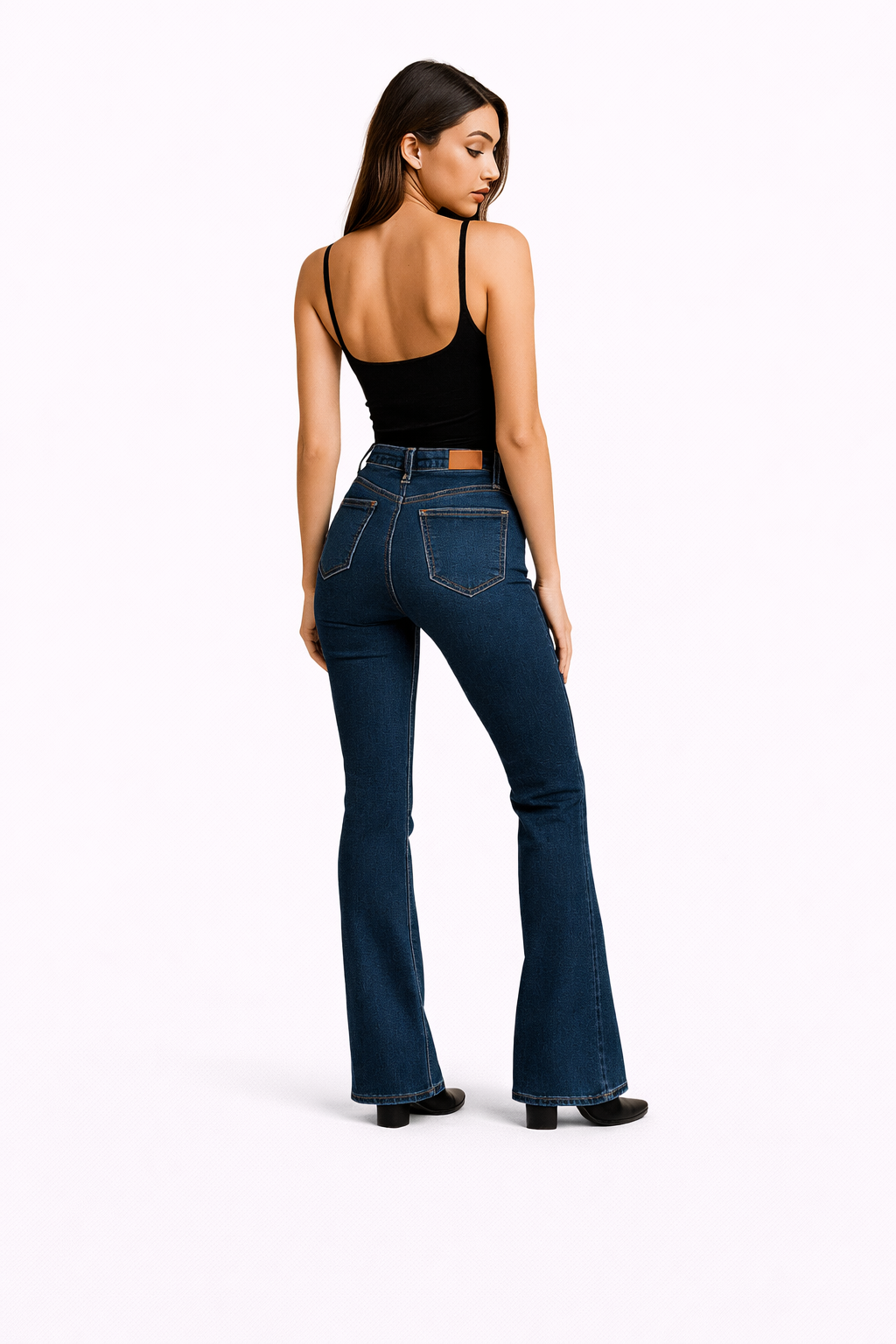 Damen Falten-Jeans – Hoch Tailliert, Ausgestellt & Beinstreckend