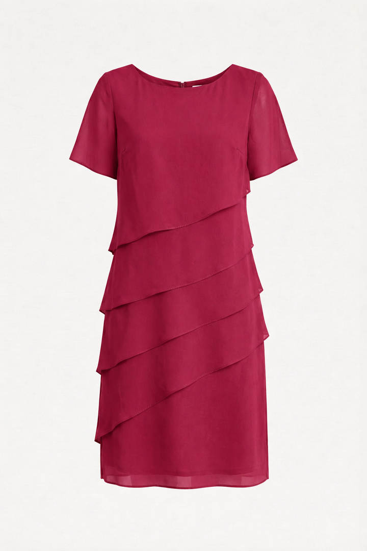 Damen Chiffonkleid – Stufenlagen, Kurzarm & Knielang