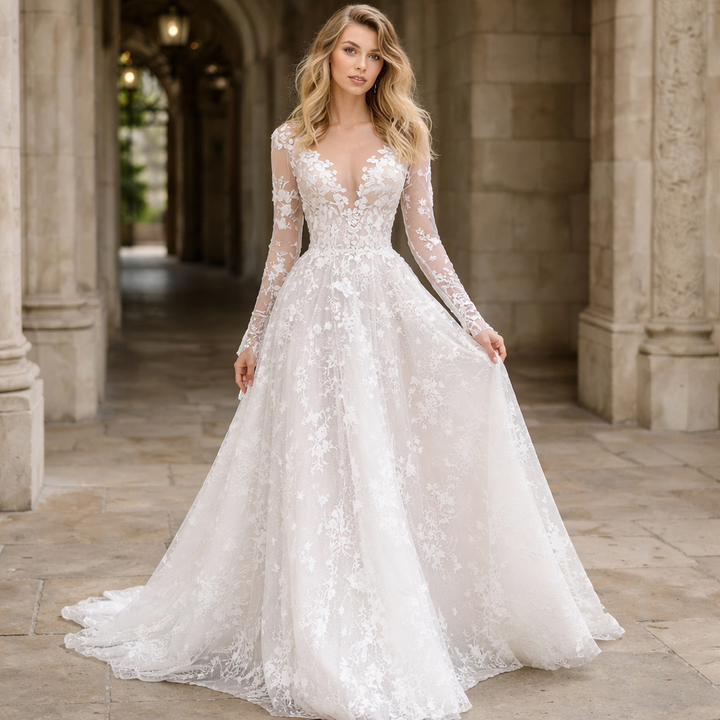 Hochzeitskleid | Damen Brautkleid – Spitze, Halbtailliert & Romantisch