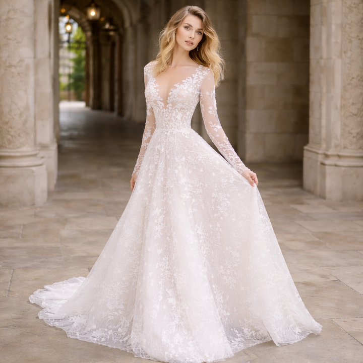 Hochzeitskleid | Damen Brautkleid – Spitze, Halbtailliert & Romantisch