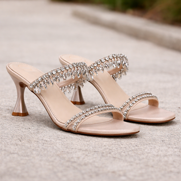 Damen Kristall High Heels – Funkelnde Verzierung, Veganes Leder & Festlich