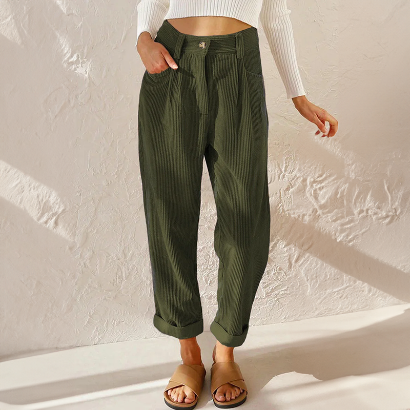 Emilia | Damen Sommer Hose mit Hoher Taille und weitem Bein