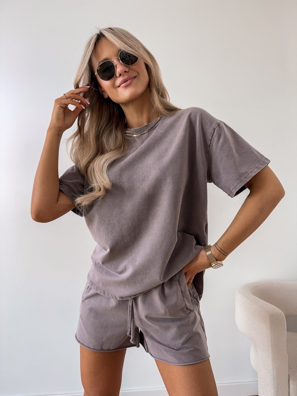 Damen Lounge Zweiteiler Set | Casual Design – Kurzarm Shirt, Jogger Hose & Moderner Minimal Chic Stil
