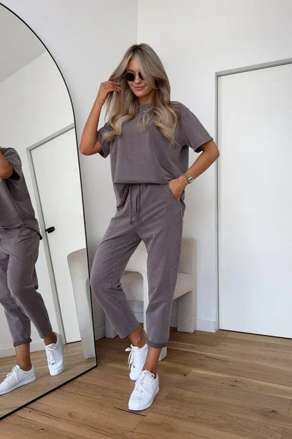 Damen Lounge Zweiteiler Set | Casual Design – Kurzarm Shirt, Jogger Hose & Moderner Minimal Chic Stil