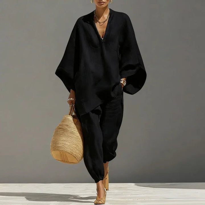 Damen Zweiteiler Set | Lockere Passform – Weites Bein, Minimalistischer Look, Elegante Freizeitmode & Moderner Casual Stil