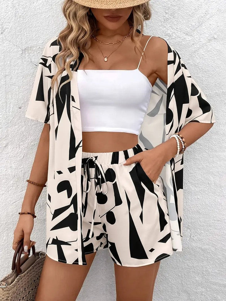 Damen Kimono Zweiteiler Set | Florales Muster – Leichter Sommer Look, Luftiger Schnitt & Strand Style