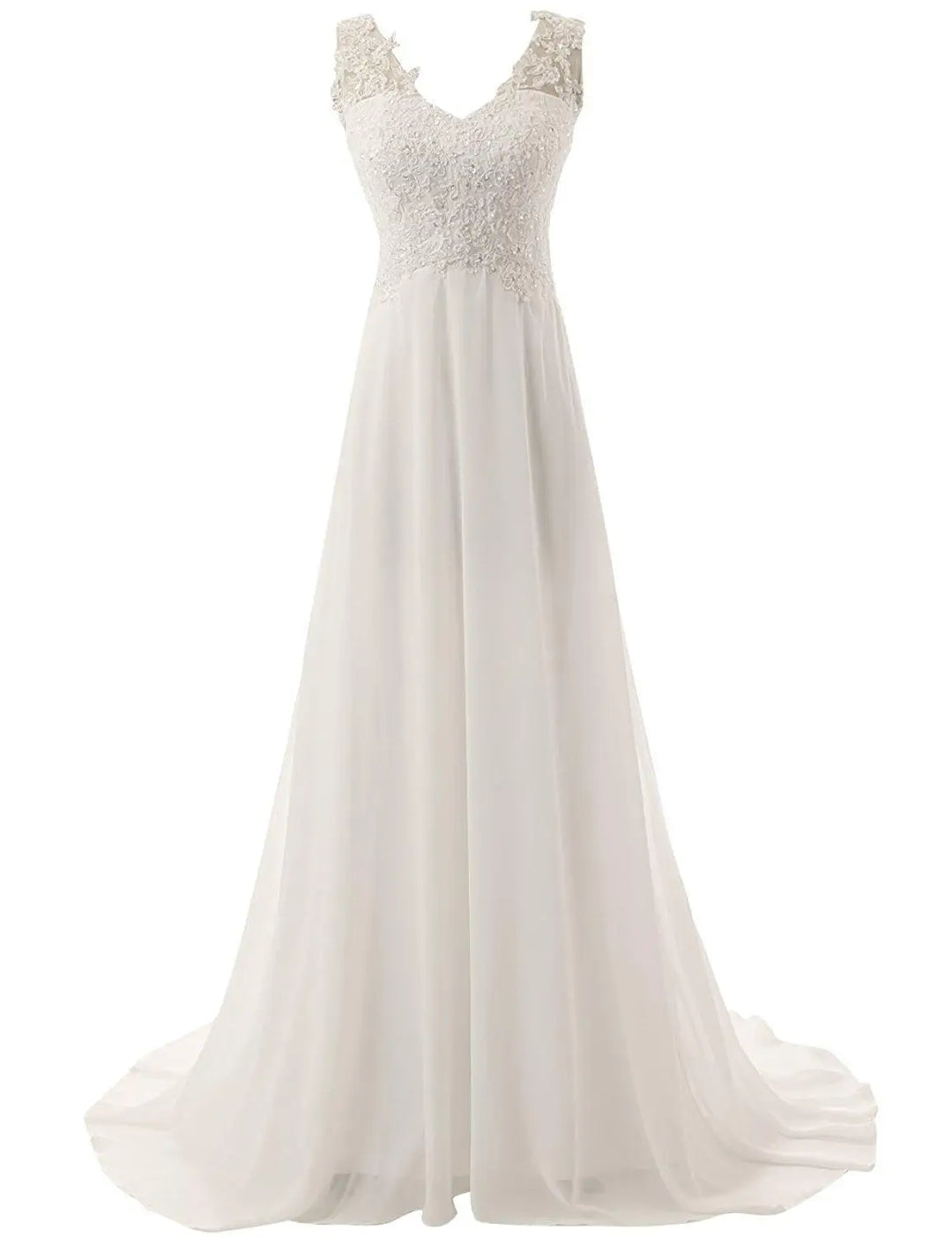 Damen Braut-Maxikleid | Spitzen-Design – V-Ausschnitt, Fliessend, Romantisch & Hochzeits-Eleganz
