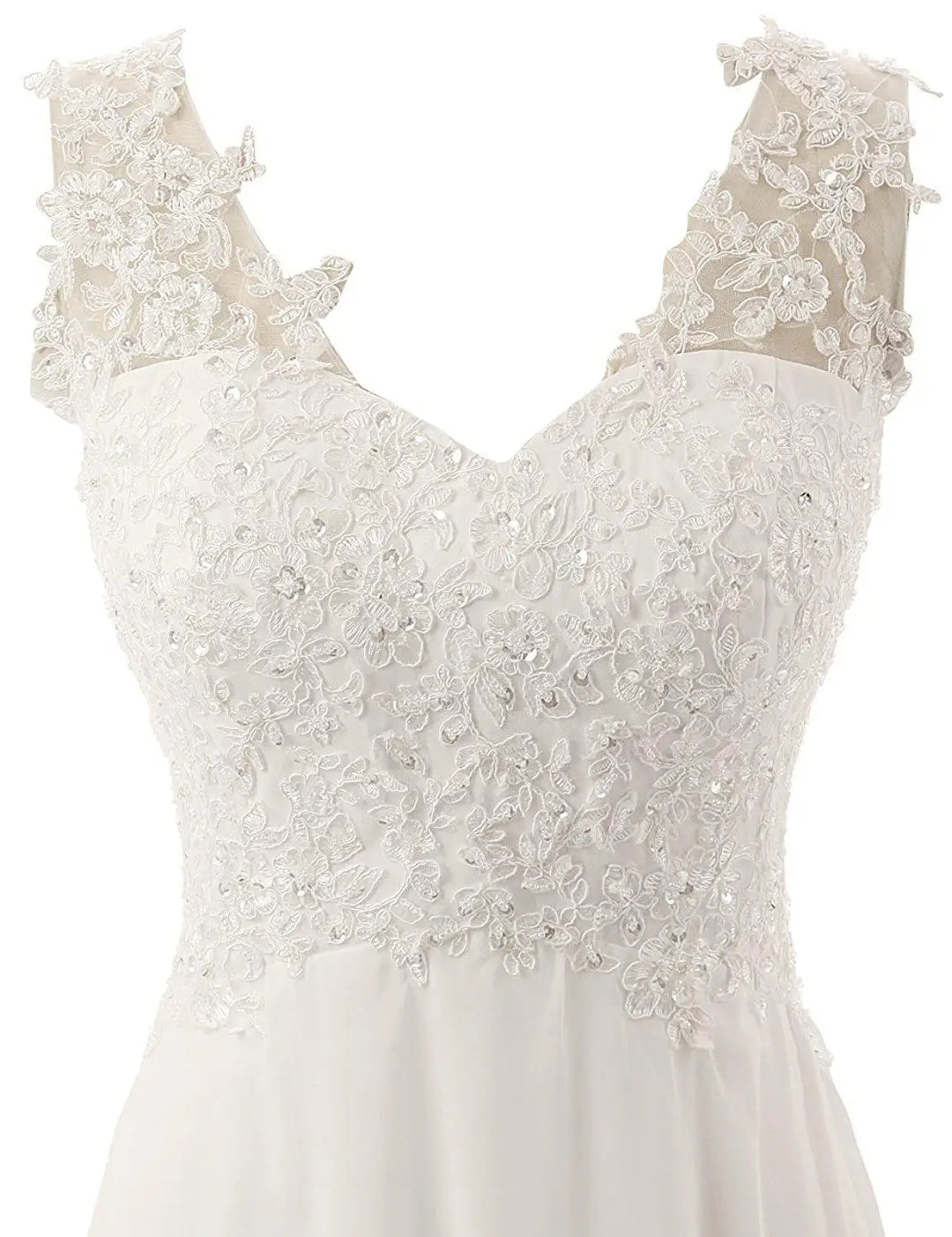 Damen Braut-Maxikleid | Spitzen-Design – V-Ausschnitt, Fliessend, Romantisch & Hochzeits-Eleganz