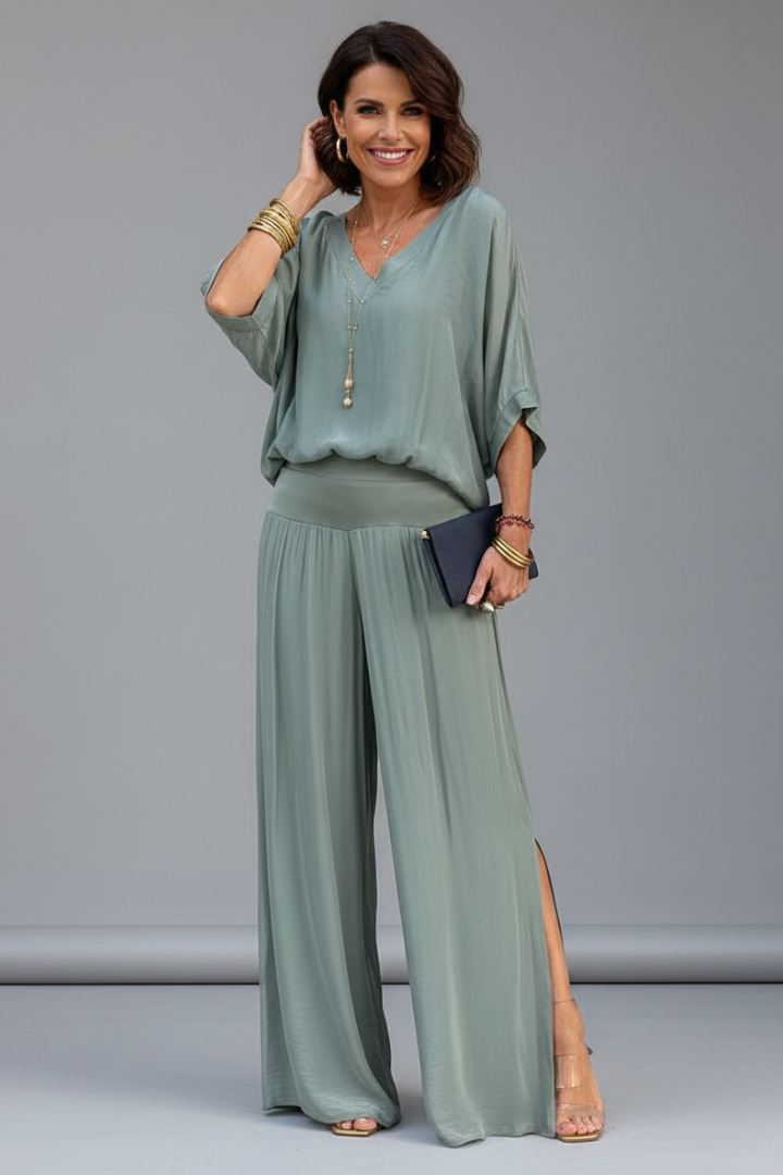 Damen Zweiteiler Set | Lockerer Schnitt – Weites Bein, Minimalistischer Stil & Eleganter Casual Chic