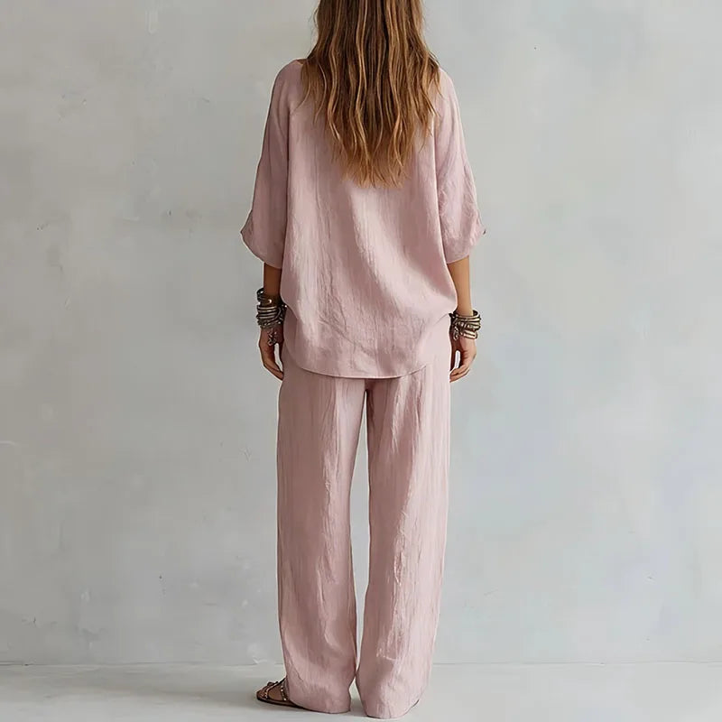 Damen Zweiteiler Set | Off-Shoulder Design – Weites Bein, Fließender Stoff & Moderner Boho Chic Stil