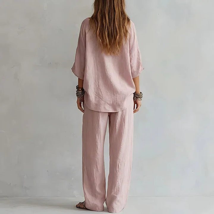 Damen Zweiteiler Set | Off-Shoulder Design – Weites Bein, Fließender Stoff & Moderner Boho Chic Stil