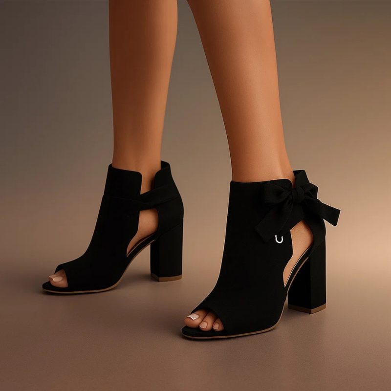 Damen High Heel Sandalen | Blockabsatz Design – Schleifendetail, Knöchelriemen & Eleganter Abend Stil