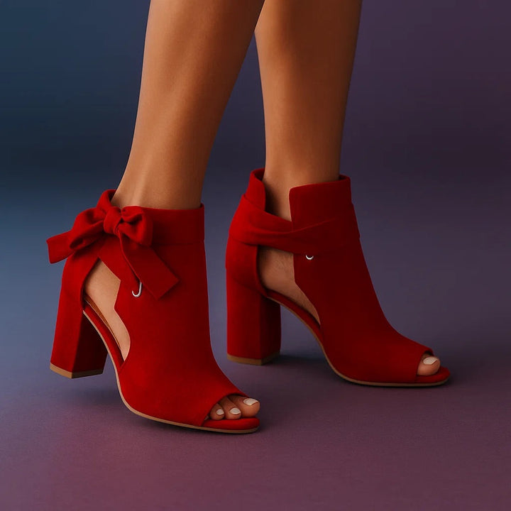 Damen High Heel Sandalen | Blockabsatz Design – Schleifendetail, Knöchelriemen & Eleganter Abend Stil