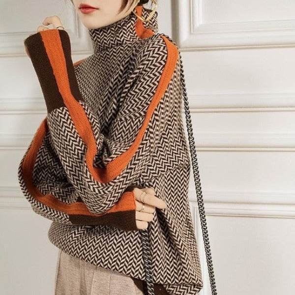 Marieke | Rollkragenpullover mit auffälligen Kontraststreifen