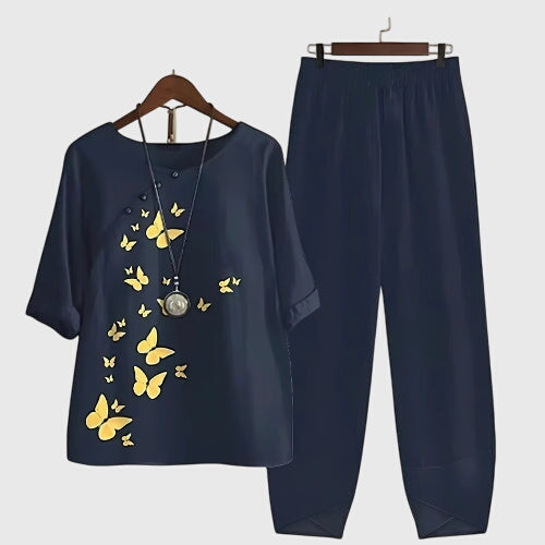 Damen Zweiteiler Set | Blusen Shirt & Hose – Blumenprint, Lockerer Schnitt & Moderner Casual Sommer Stil
