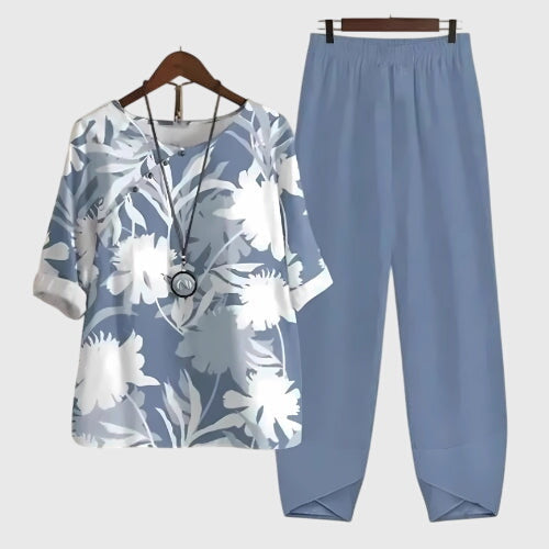 Damen Zweiteiler Set | Blusen Shirt & Hose – Blumenprint, Lockerer Schnitt & Moderner Casual Sommer Stil