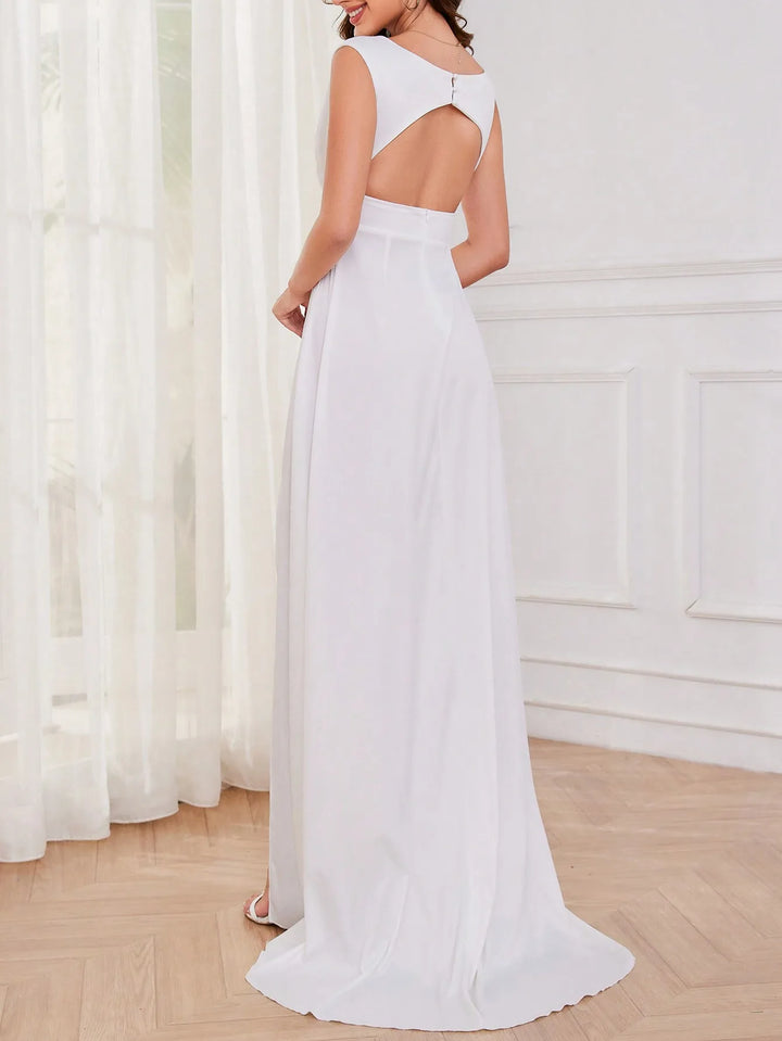 Damen Wickel-Maxikleid | V-Ausschnitt, High-Slit Design, Elegante Silhouette & Fliessender Abendlook