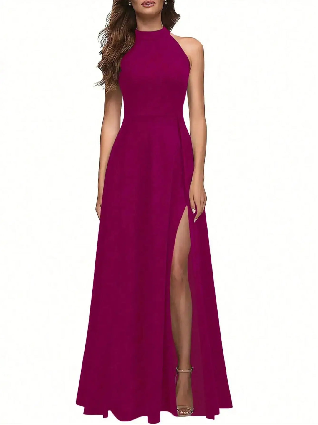 Damen Halterneck Maxikleid | High-Slit Design, Figurbetont, Fliessende Silhouette & Eleganter Abendlook