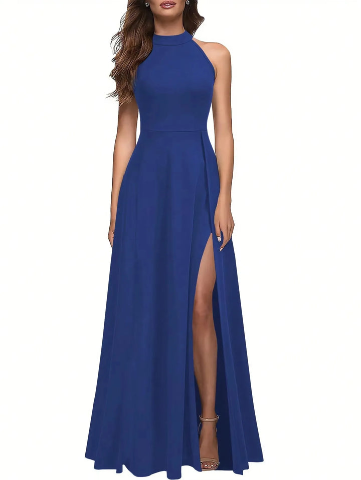 Damen Halterneck Maxikleid | High-Slit Design, Figurbetont, Fliessende Silhouette & Eleganter Abendlook