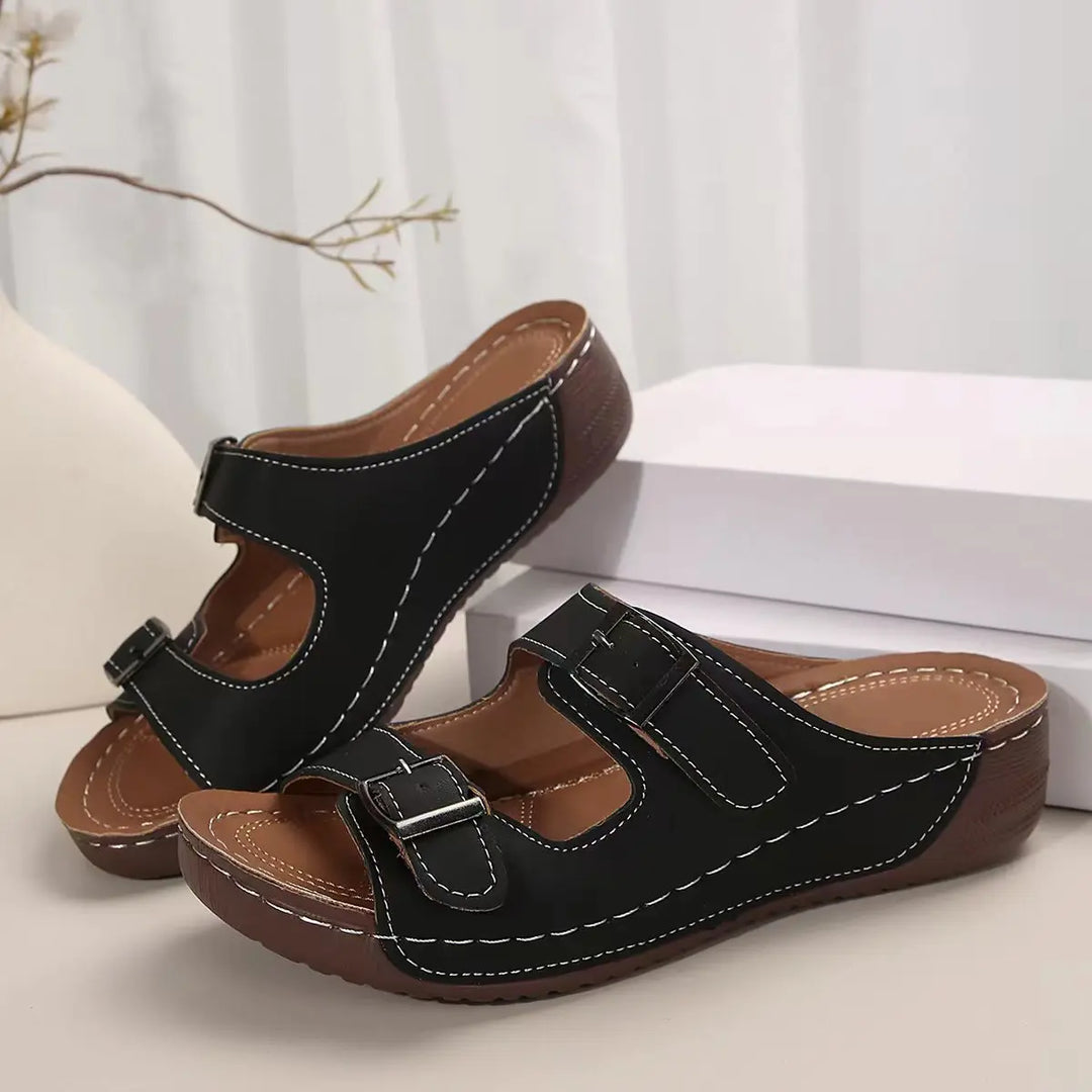 Bria | Damen Orthopädische Keilabsatz-Sandalen – Offene Spitze, Latex-Innensohle & Stilvoll
