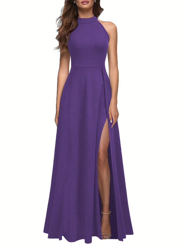 Damen Halterneck Maxikleid | High-Slit Design, Figurbetont, Fliessende Silhouette & Eleganter Abendlook