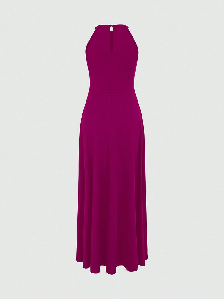 Damen Halterneck Maxikleid | High-Slit Design, Figurbetont, Fliessende Silhouette & Eleganter Abendlook