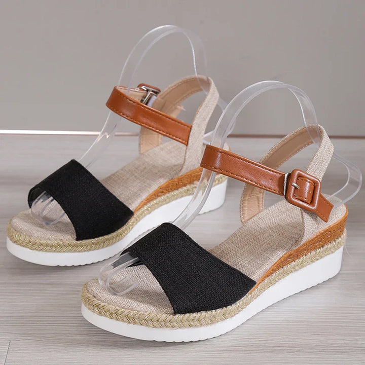 Naisten Ortopediset | Damen Boho Keilsandalen – Leinen, Knöchelriemen & Verspielt