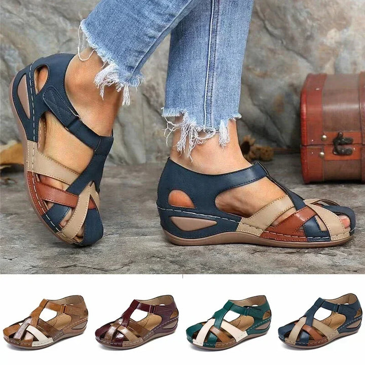 Damen Zehensandalen | Geflochten mit Blumenmuster – Boho Sommersandalen