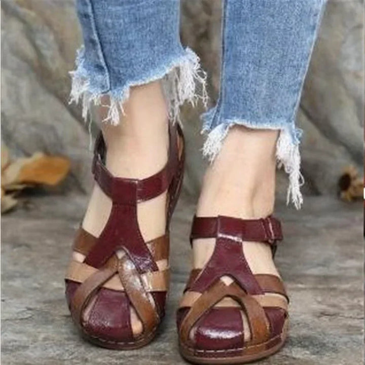 Damen Zehensandalen | Geflochten mit Blumenmuster – Boho Sommersandalen