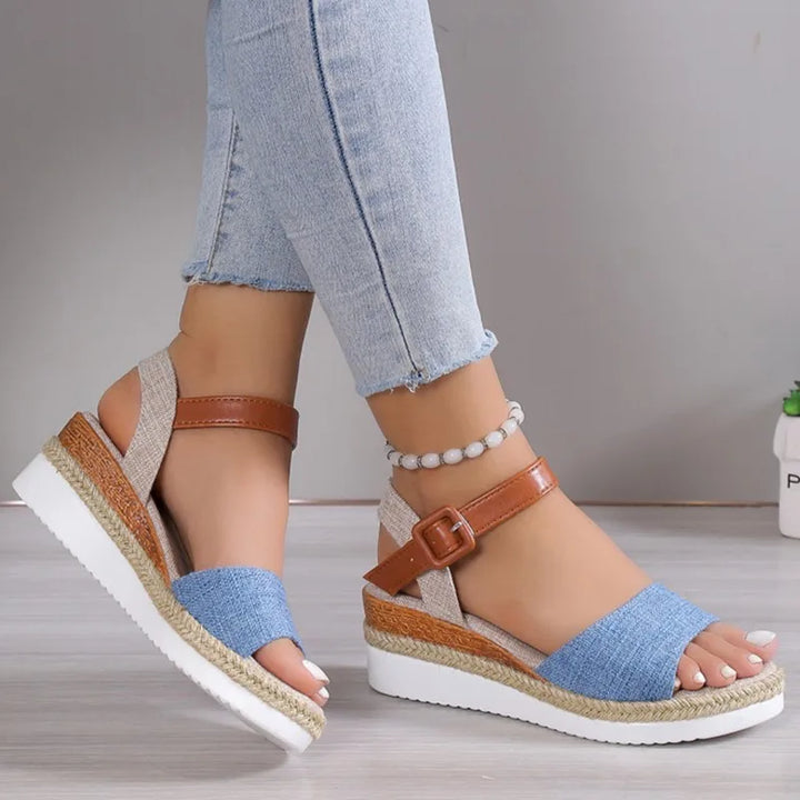 Naisten Ortopediset | Damen Boho Keilsandalen – Leinen, Knöchelriemen & Verspielt