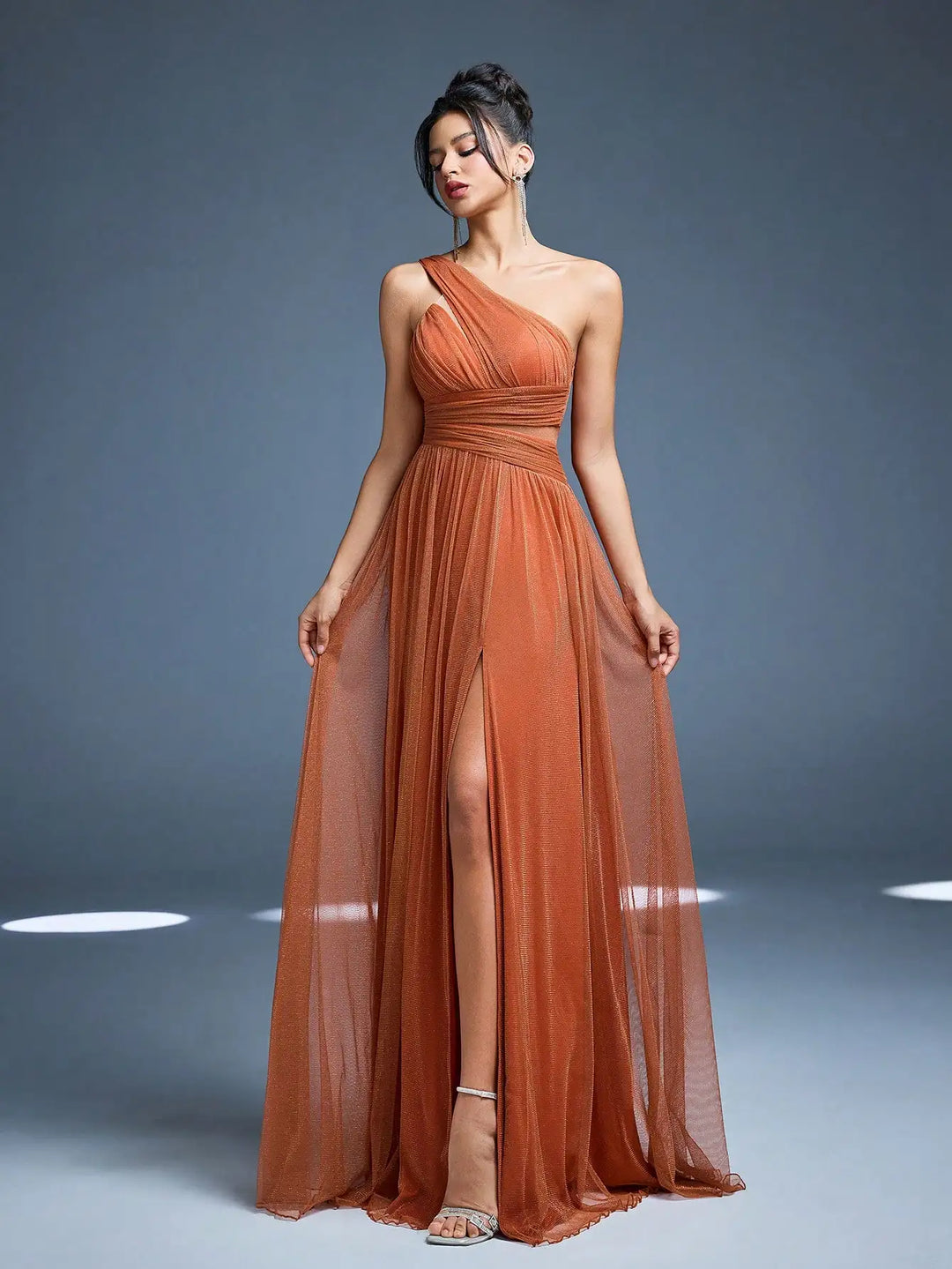 Damen One-Shoulder Plissee-Maxikleid | Drapiertes Design – Fliessende Silhouette, Eleganter Abendlook & Stilvolle Abendmode