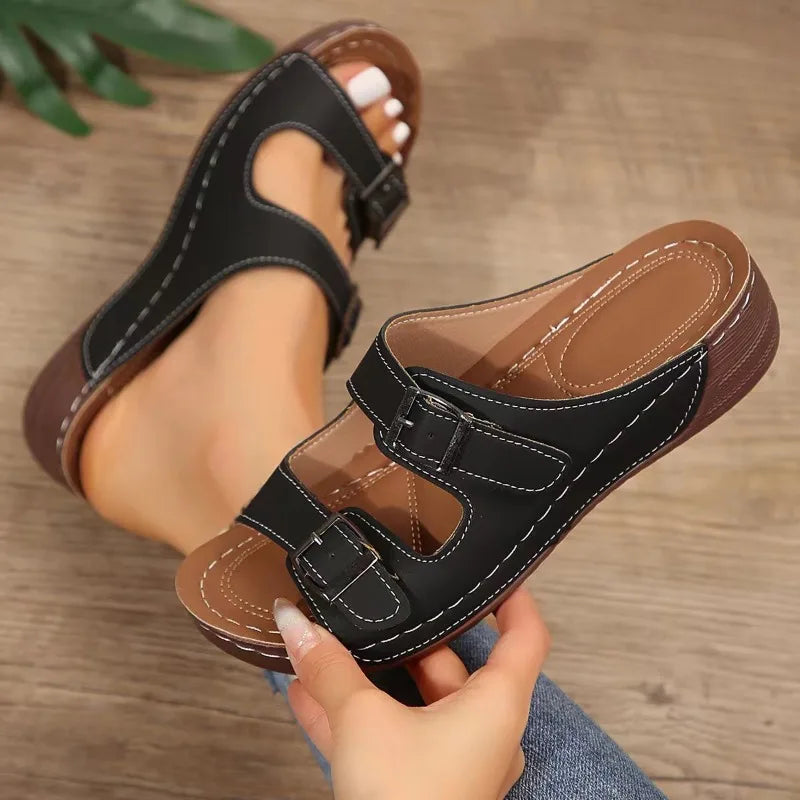Bria | Damen Orthopädische Keilabsatz-Sandalen – Offene Spitze, Latex-Innensohle & Stilvoll