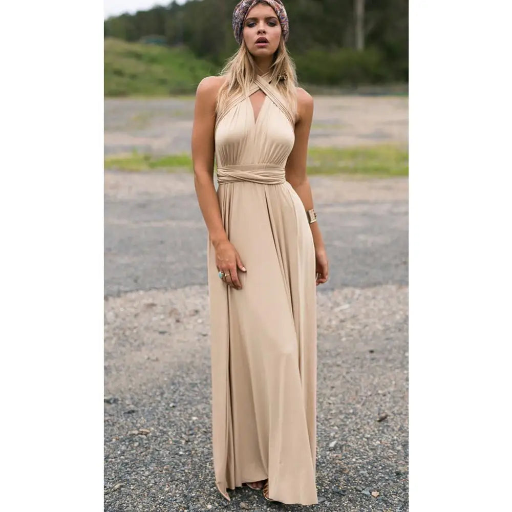 Damen Halterneck Maxikleid | Drapiertes Design, High-Slit, Fliessende Silhouette & Eleganter Abendlook