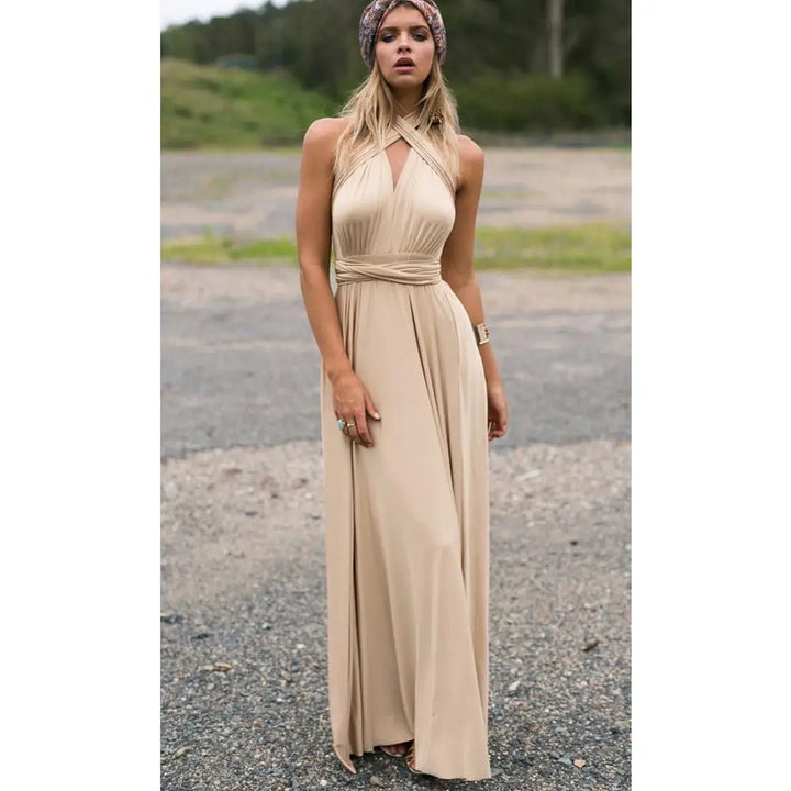 Damen Halterneck Maxikleid | Drapiertes Design, High-Slit, Fliessende Silhouette & Eleganter Abendlook