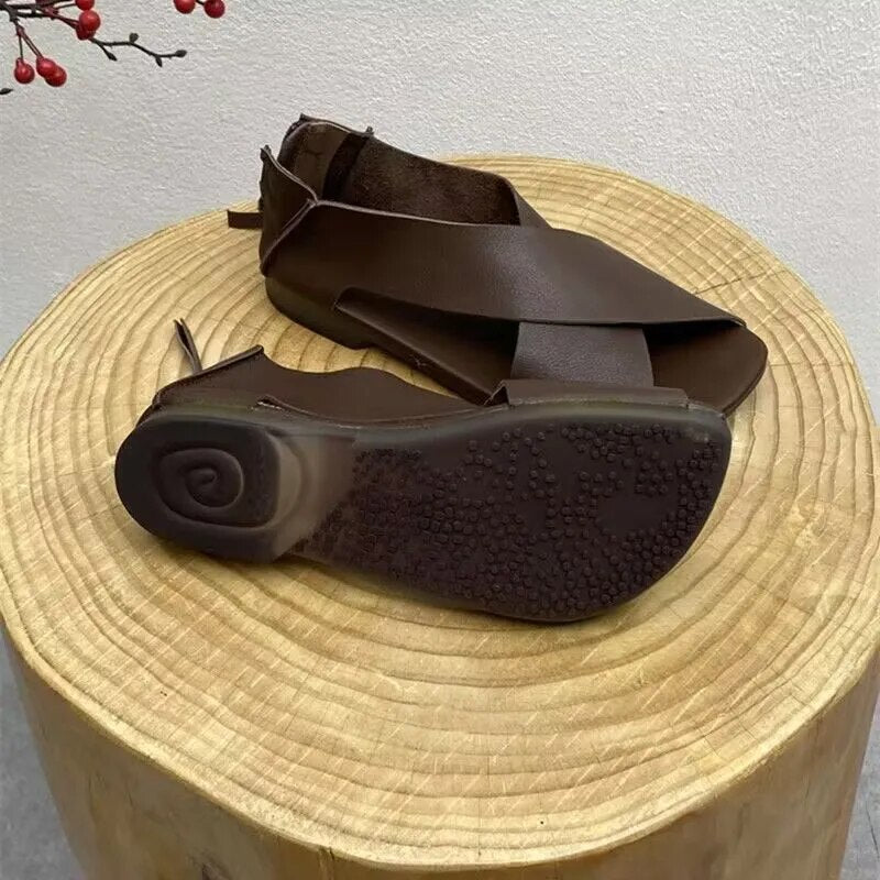 Aida | Damen Ledersandalen – Überkreuzte Riemen, Rutschfest & Elegant