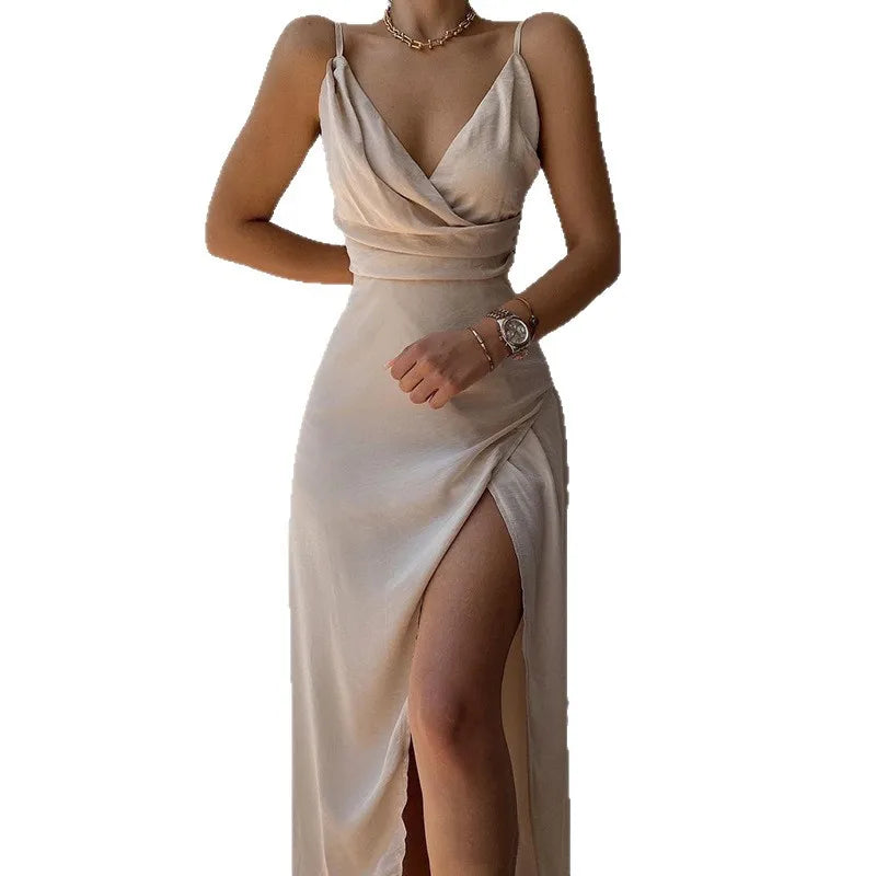 Damen Wickel-Maxikleid | V-Ausschnitt, High-Slit Design, Elegante Silhouette & Zeitloser Abendlook