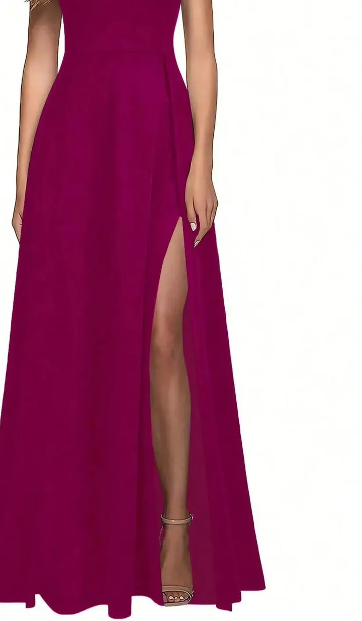 Damen Halterneck Maxikleid | High-Slit Design, Figurbetont, Fliessende Silhouette & Eleganter Abendlook